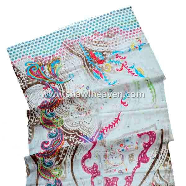 Digital print wool scarves and shawls